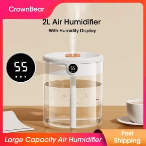 2L Air Humidifier Large Capacity With LCD Humidity Display Night Light Double Nozzle Aroma Essential Oil Diffuser For Home Offic